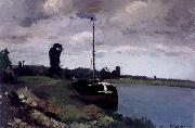 Camille Pissarro River landscape with boat Paysage fluviale avec bateau pres de Pontoise USA oil painting artist